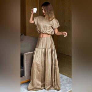 Livesso 2 Piece Linen Blend Cropped Top & Maxi Skirt Set